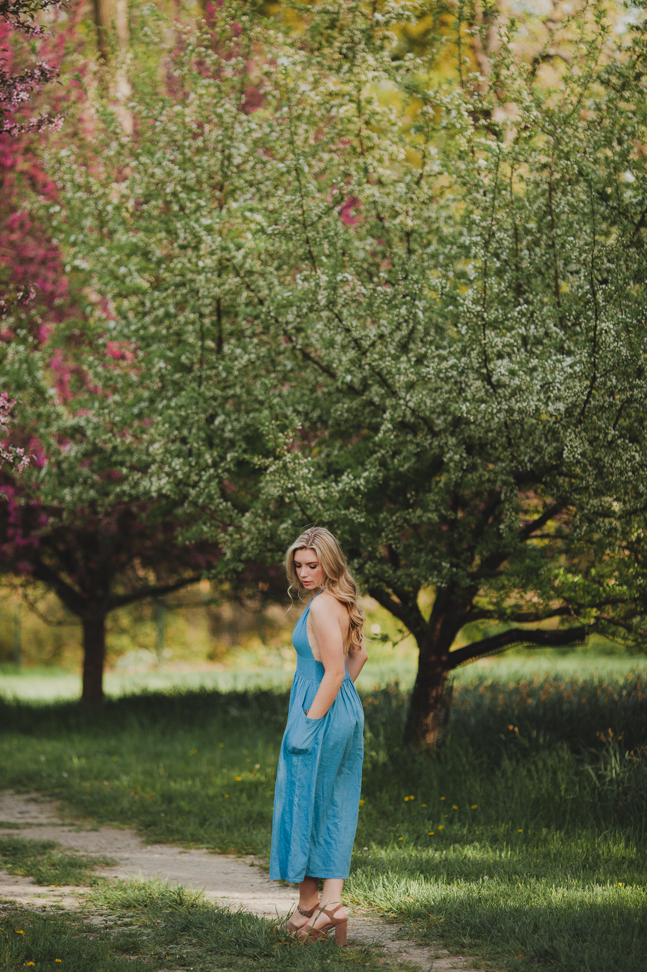 Senior Girl in Blue Dress Surrounded by Trees at Cylburn Arboretum by Maria Ortiz Photography
